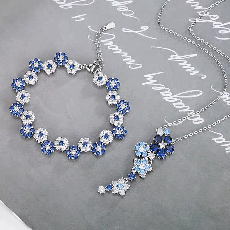 Zircon Flower Jewelry Set | Necklace Bracelet & Earrings