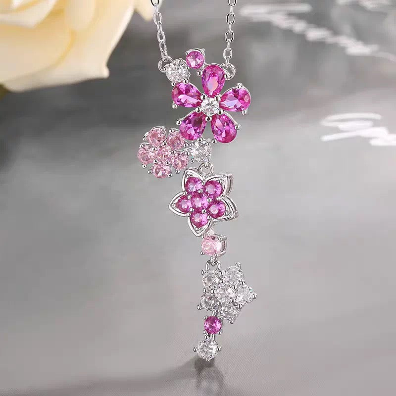 Zircon Flower Jewelry Set | Necklace Bracelet & Earrings