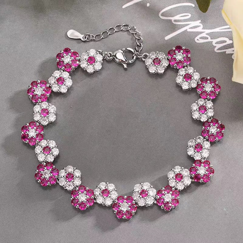 Zircon Flower Jewelry Set | Necklace Bracelet & Earrings