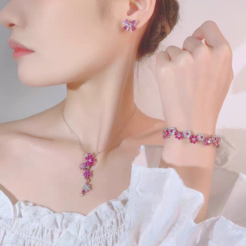 Zircon Flower Jewelry Set | Necklace Bracelet & Earrings