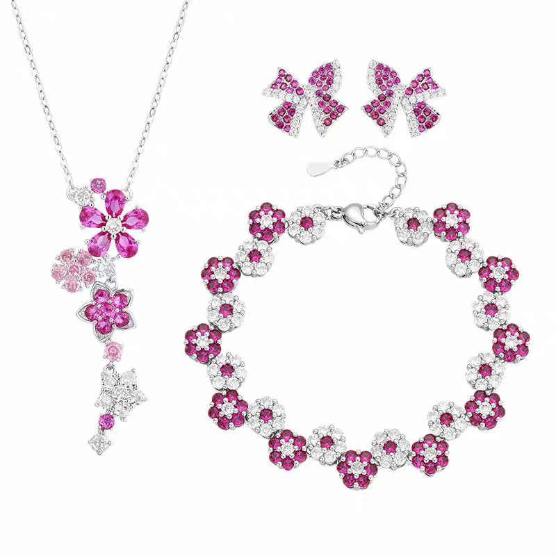 Zircon Flower Jewelry Set | Necklace Bracelet & Earrings
