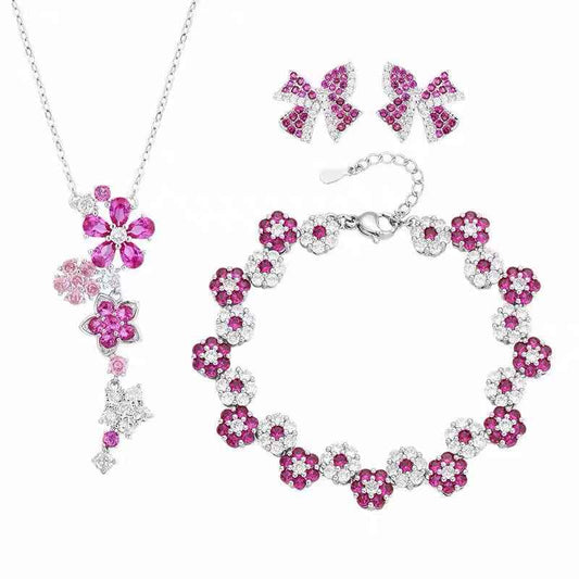 Zircon Flower Jewelry Set | Necklace Bracelet & Earrings