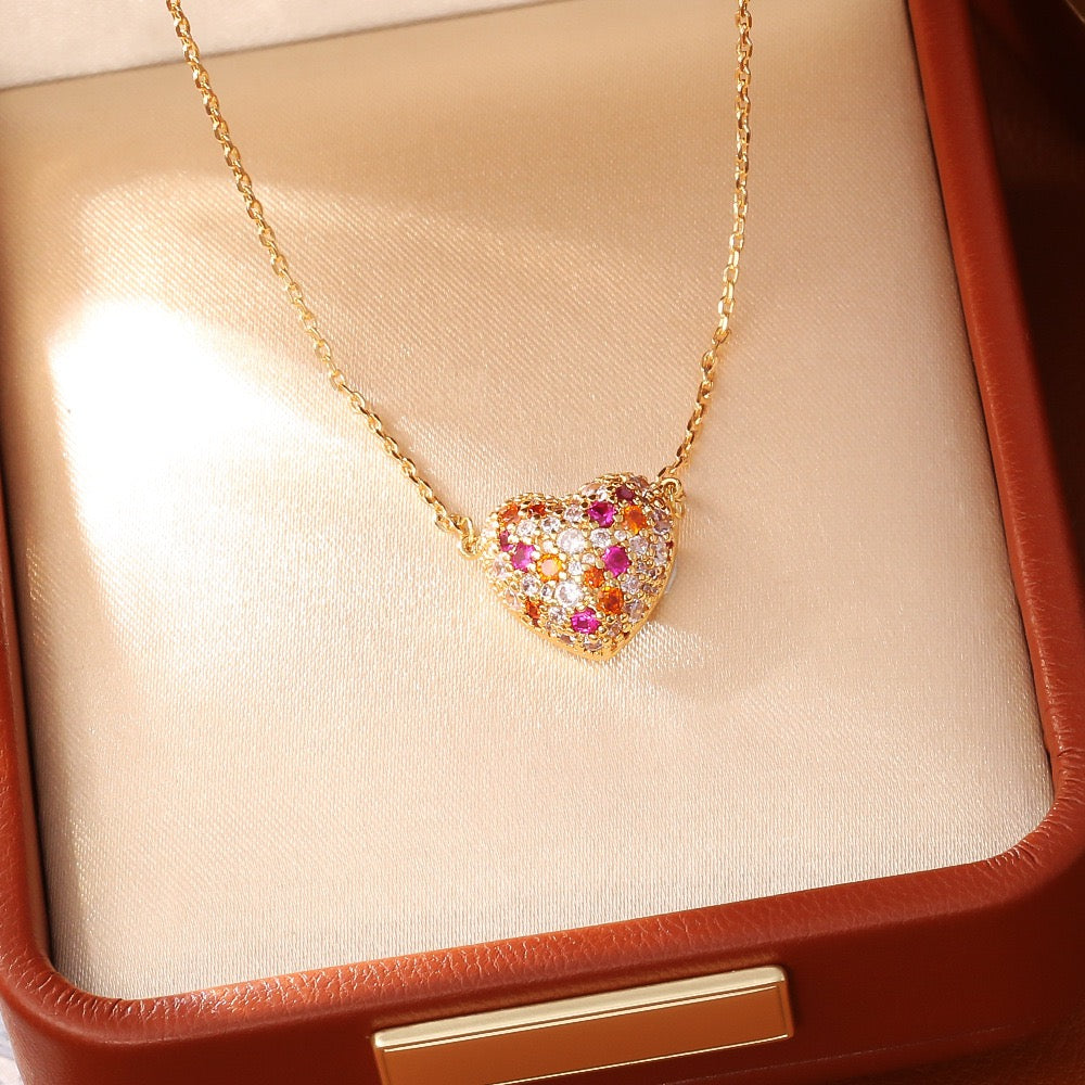 Zircon Heart Necklace & Earrings Set | 18K Gold Plated