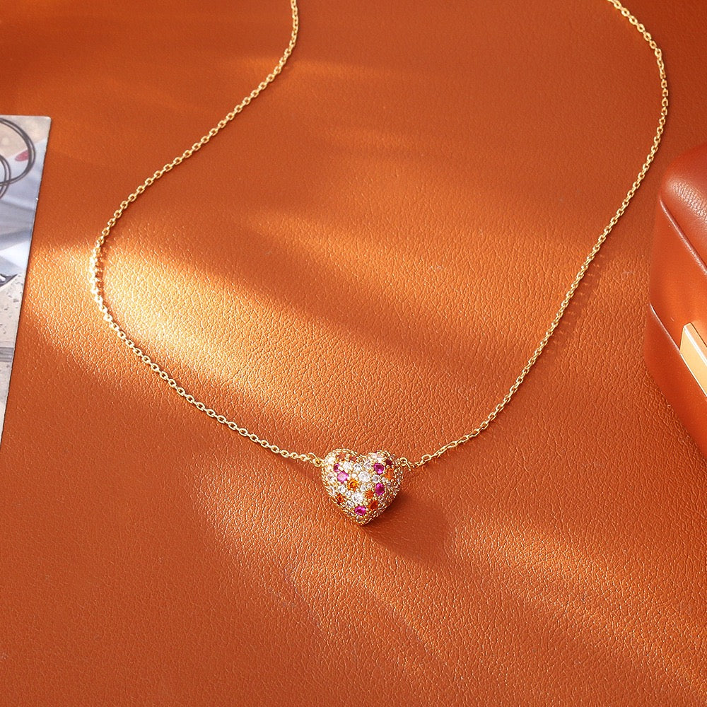 Zircon Heart Necklace & Earrings Set | 18K Gold Plated