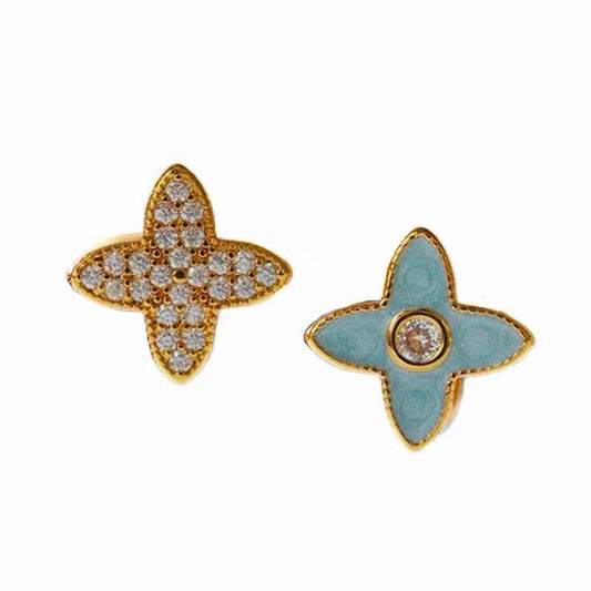 Elevate Your Style with Four-Leaf Clover Blue Zircon Earrings | 18K Gold Plated Charm
