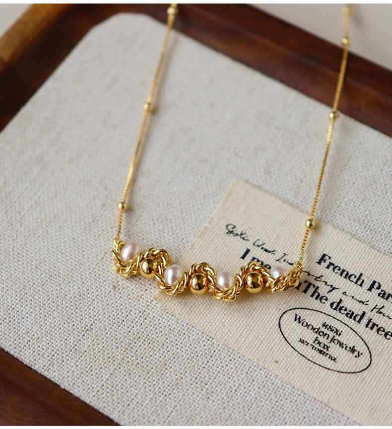Elevate Your Style with the Freshwater Pearl Twist Necklace | 18K Gold Plated Elegance