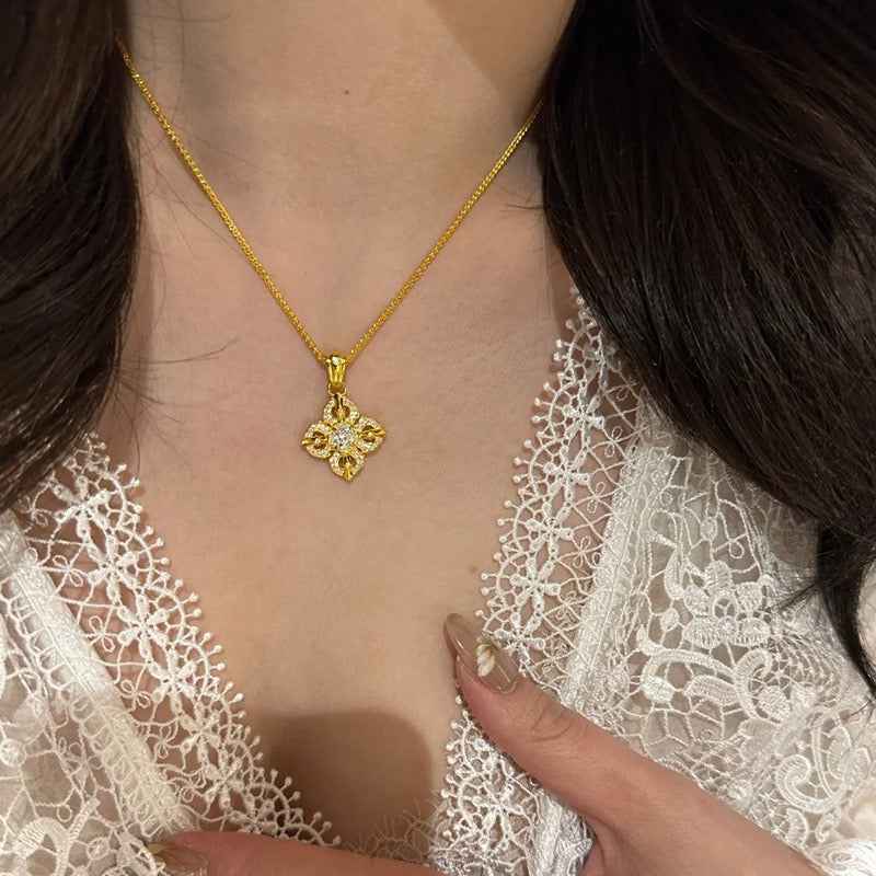 Hollow Floral Zircon Necklace | Elevate Your Style with 18K Gold Plating