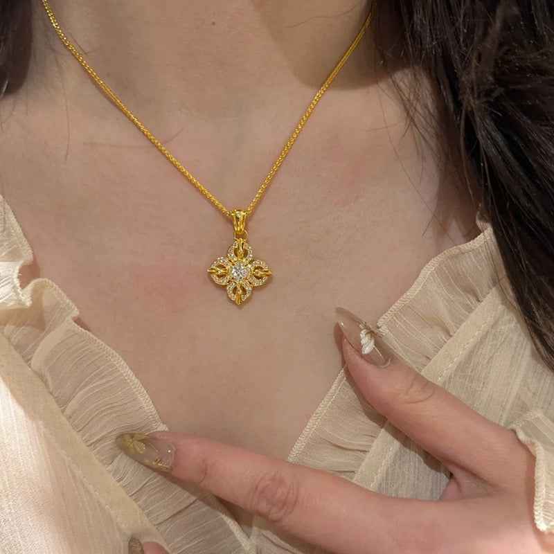 Hollow Floral Zircon Necklace | Elevate Your Style with 18K Gold Plating