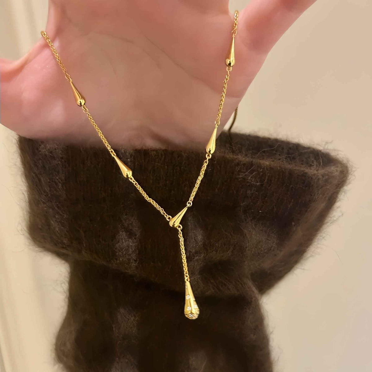 Elegant Teardrop Tassel Sweater Chain | 18K Gold Plated with Sparkling Zircon Crystals
