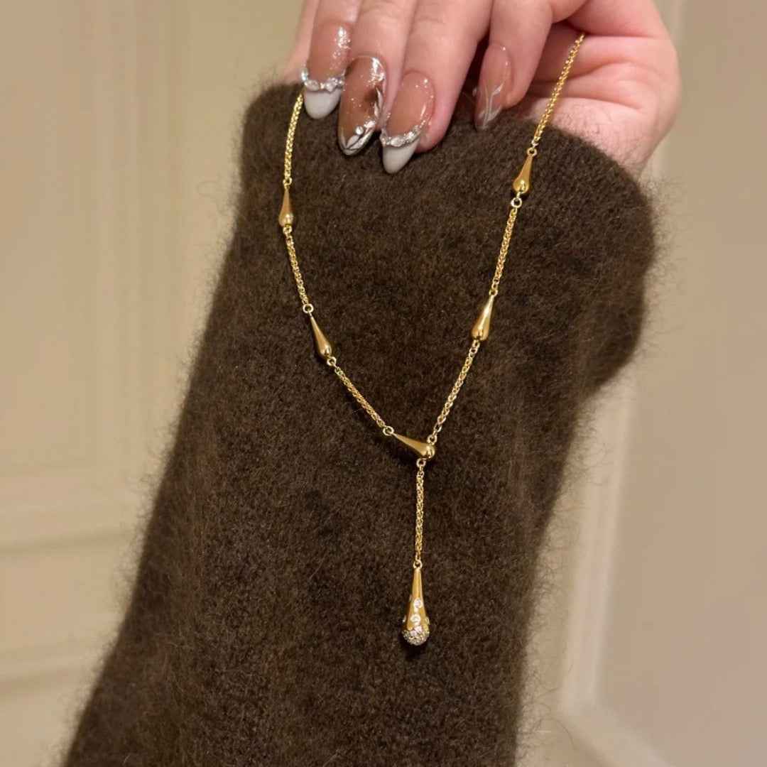 Elegant Teardrop Tassel Sweater Chain | 18K Gold Plated with Sparkling Zircon Crystals