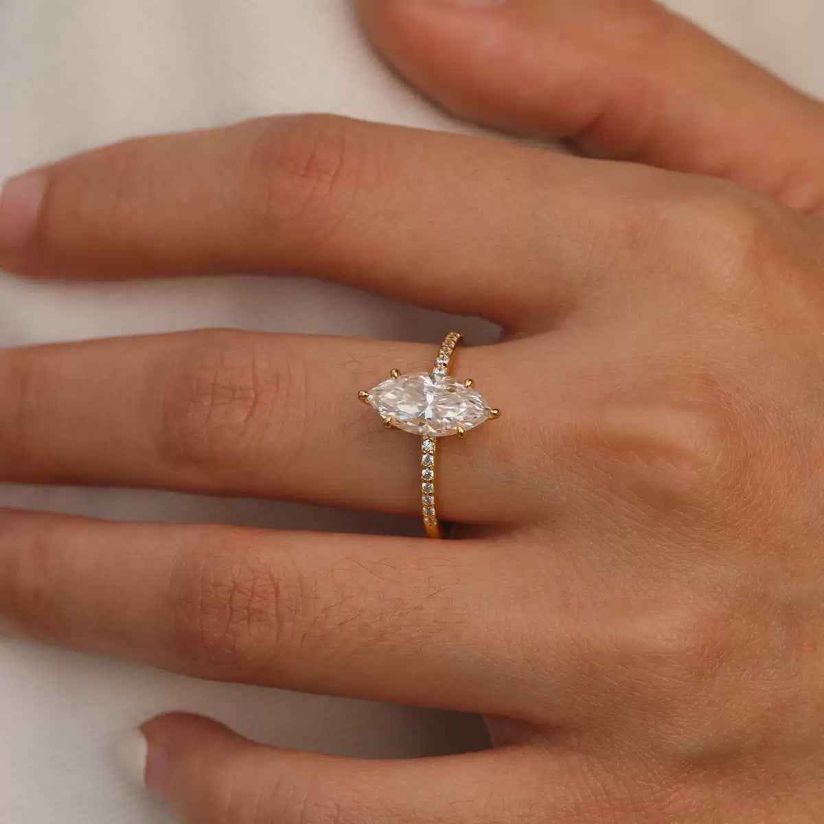 2 Carat Marquise-Cut Moissanite Ring in 18K Gold-Plated Sterling Silver