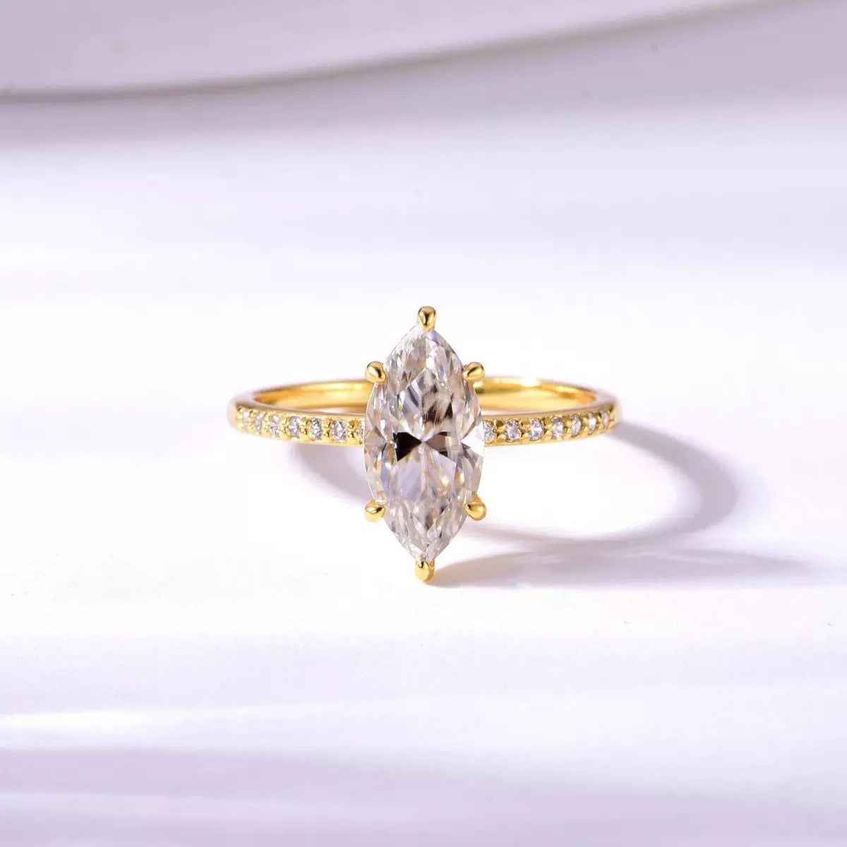 2 Carat Marquise-Cut Moissanite Ring in 18K Gold-Plated Sterling Silver