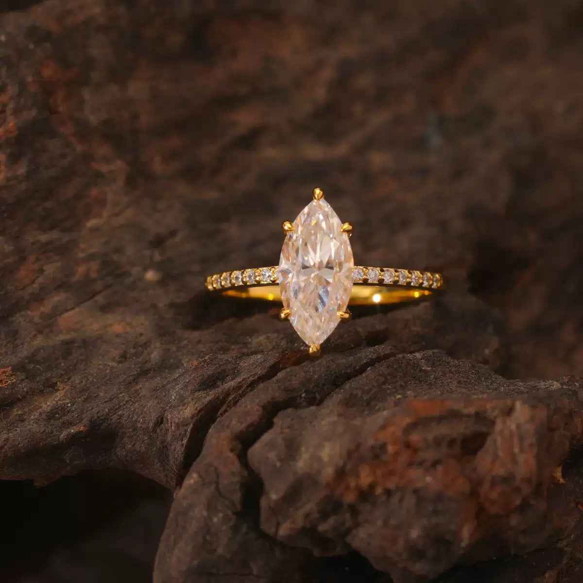 2 Carat Marquise-Cut Moissanite Ring in 18K Gold-Plated Sterling Silver