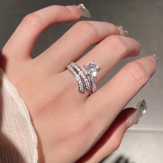 Micro Pavé Star Ring | Adjustable Open Band · CZ Stacking Ring
