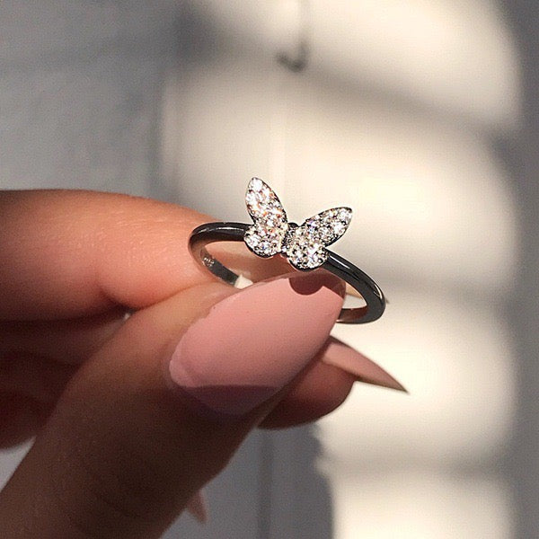 Micro-Set CZ Butterfly Ring | 925 Silver-Plated Copper
