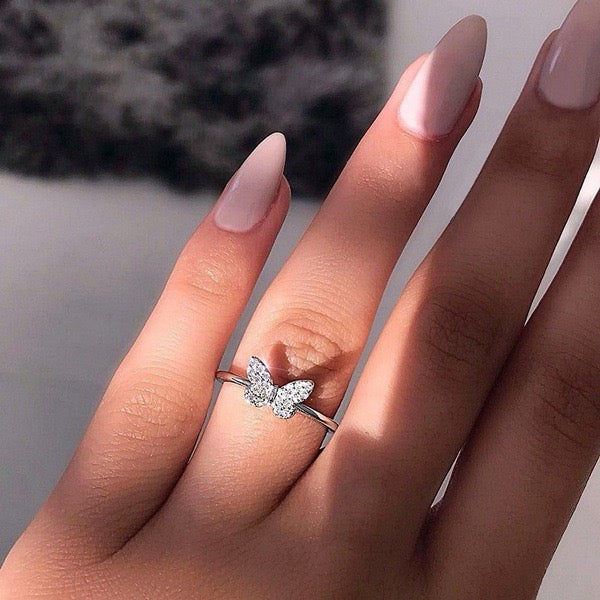 Micro-Set CZ Butterfly Ring | 925 Silver-Plated Copper