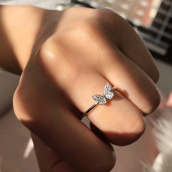 Micro-Set CZ Butterfly Ring | 925 Silver-Plated Copper