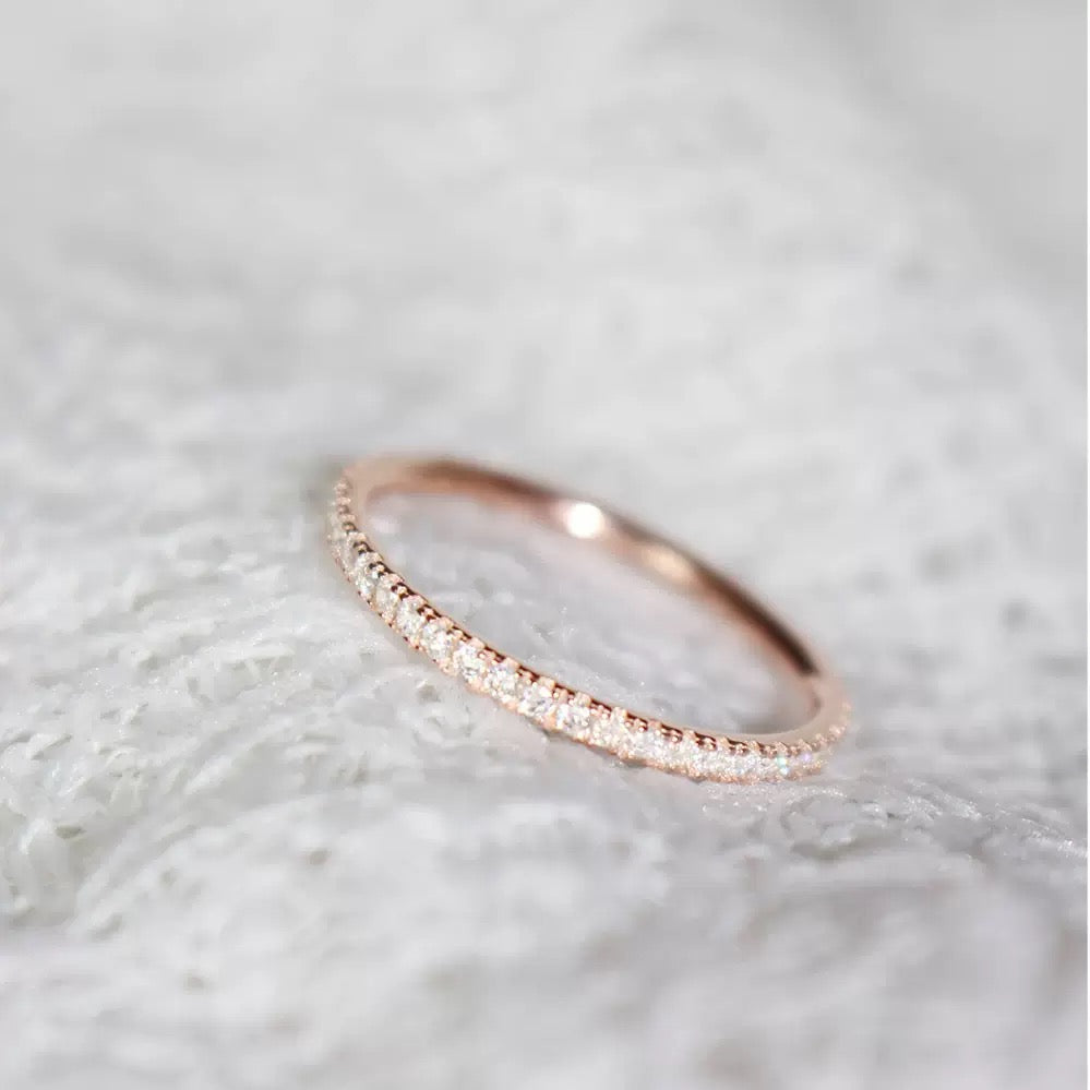 Minimalist Single-Row Zircon Ring | Gold, Silver & Rose Gold