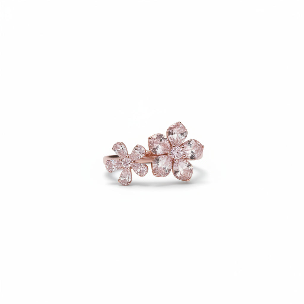 Pink Zircon Double-Flower Open Ring