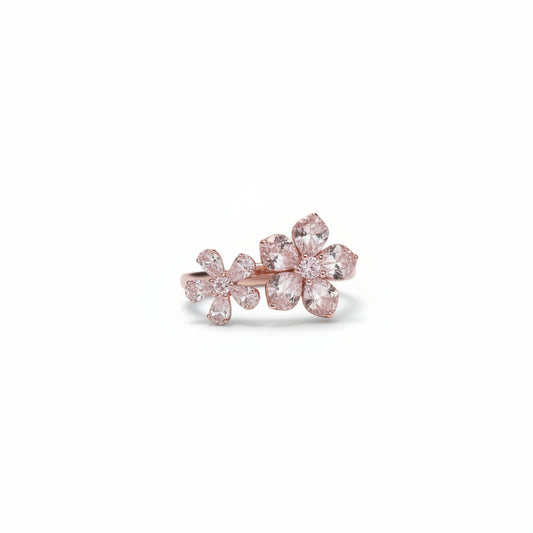 Pink Zircon Double-Flower Open Ring