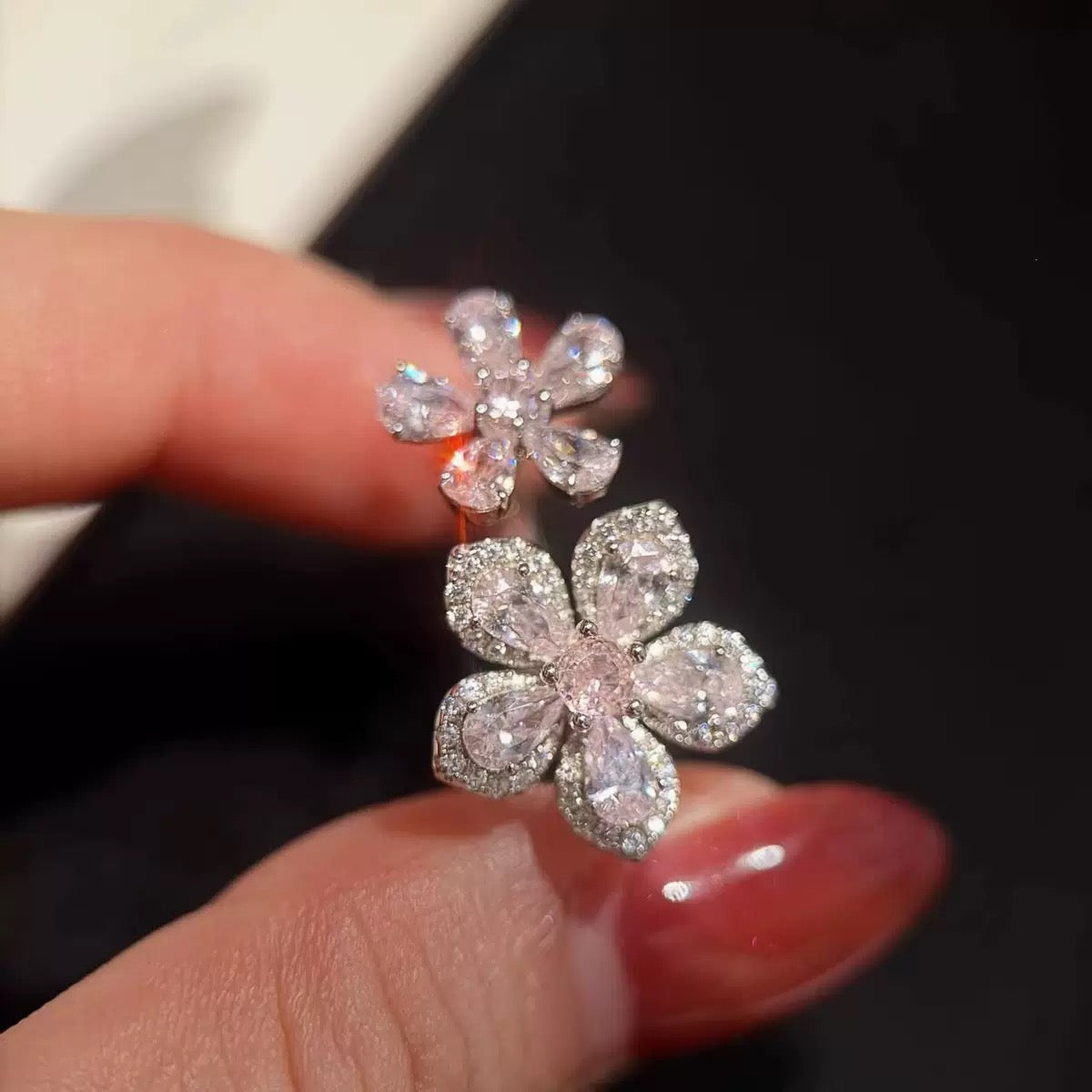 Pink Zircon Double-Flower Open Ring