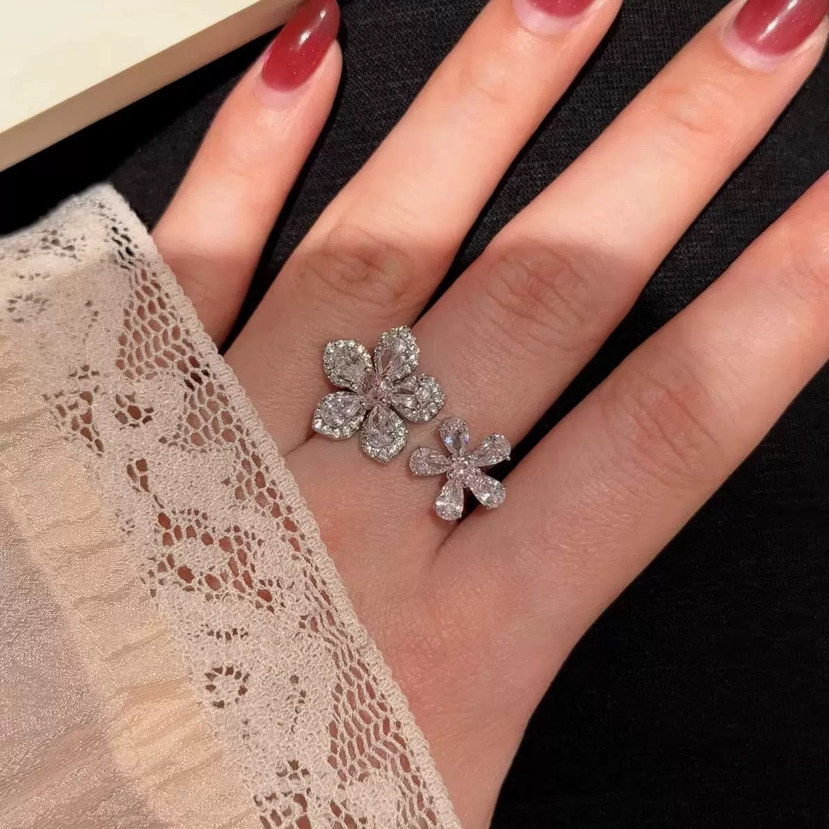 Pink Zircon Double-Flower Open Ring