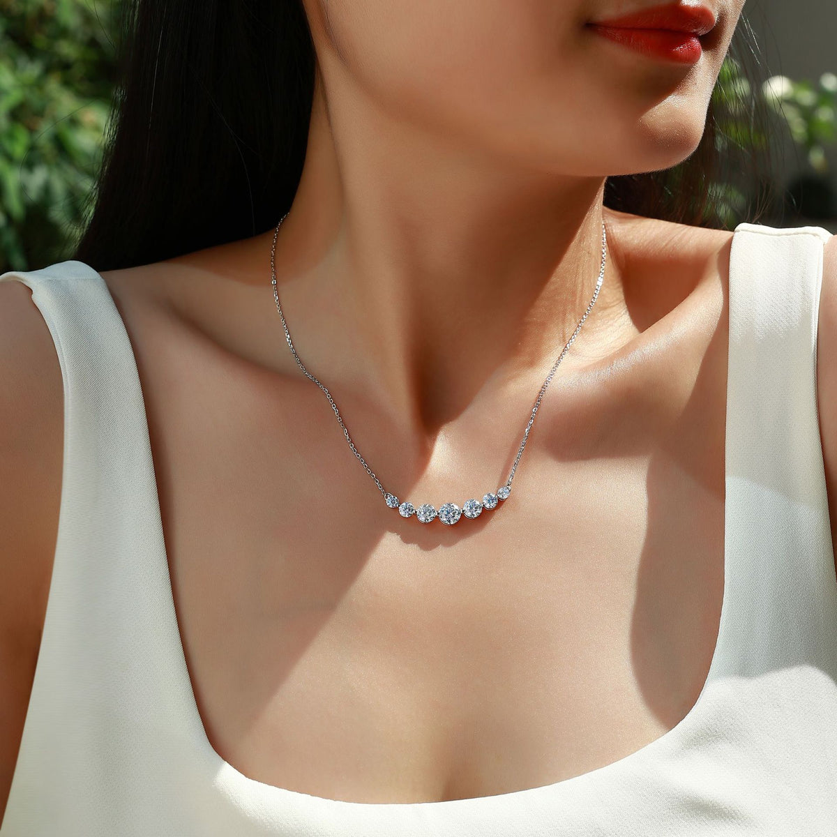 S925 Sterling Silver Smile Necklace, 2.2 CTW D-Color VVS1 Full Moissanite Bar Necklace