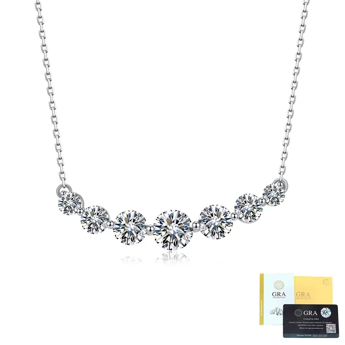 S925 Sterling Silver Smile Necklace, 2.2 CTW D-Color VVS1 Full Moissanite Bar Necklace