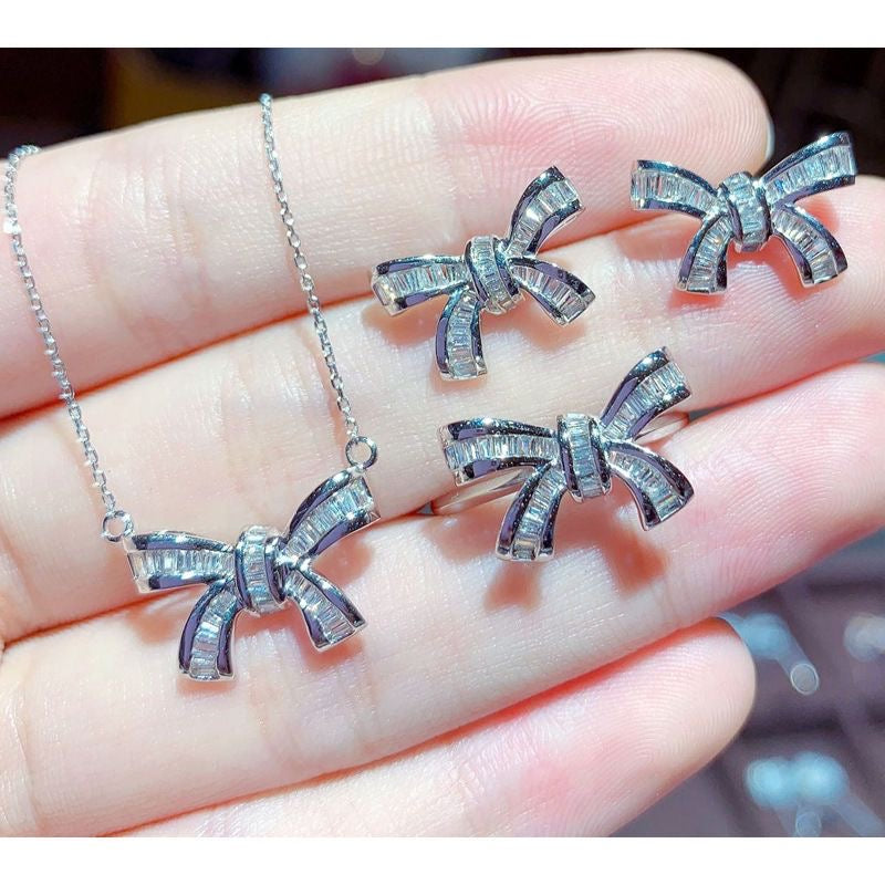 Elevate Your Style with the Bow-Knot Zircon Jewelry Set: Ring, Necklace & Stud Earrings