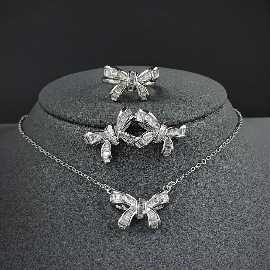 Elevate Your Style with the Bow-Knot Zircon Jewelry Set: Ring, Necklace & Stud Earrings