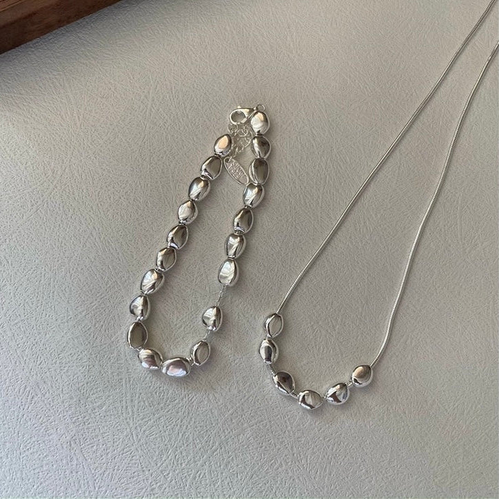 Silver Beans 925 Sterling Silver Necklace & Bracelet