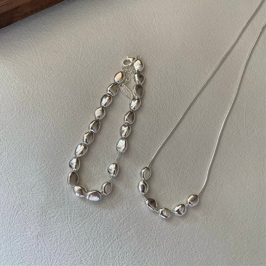 Silver Beans 925 Sterling Silver Necklace & Bracelet