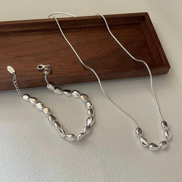 Silver Beans 925 Sterling Silver Necklace & Bracelet