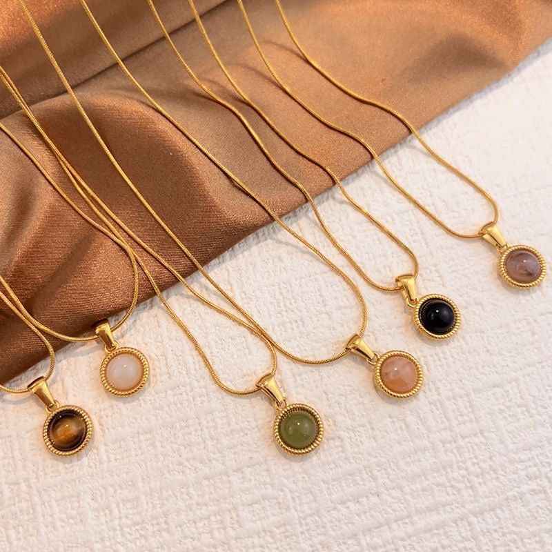 Elevate Your Style with the Old Money Round Cabochon Gold Plated Snake Chain Necklace