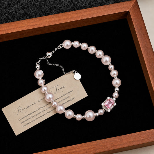 Elegant Pearl & Cubic Zirconia Gold Plated Adjustable Bracelet