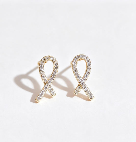 Crystal Ribbon Stud Earrings | 925 Silver Pin – Sparkling & Elegant