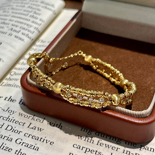 Vintage Lace Twisted Cat Eye Stone Gold Plated Adjustable Bracelet