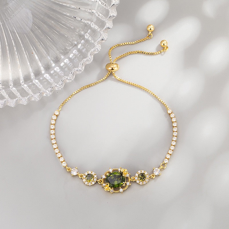 Botanical Olive Green Zircon Gold Plated Jewelry Set