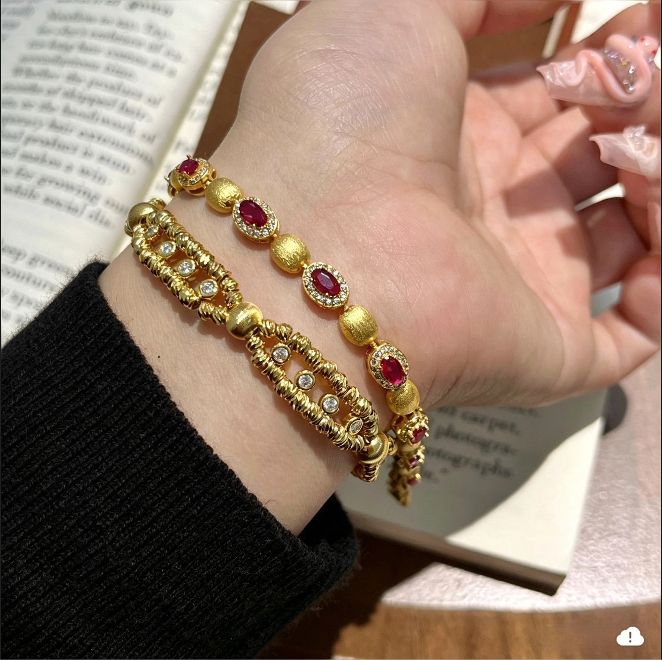 Vintage Lace Twisted Cat Eye Stone Gold Plated Adjustable Bracelet