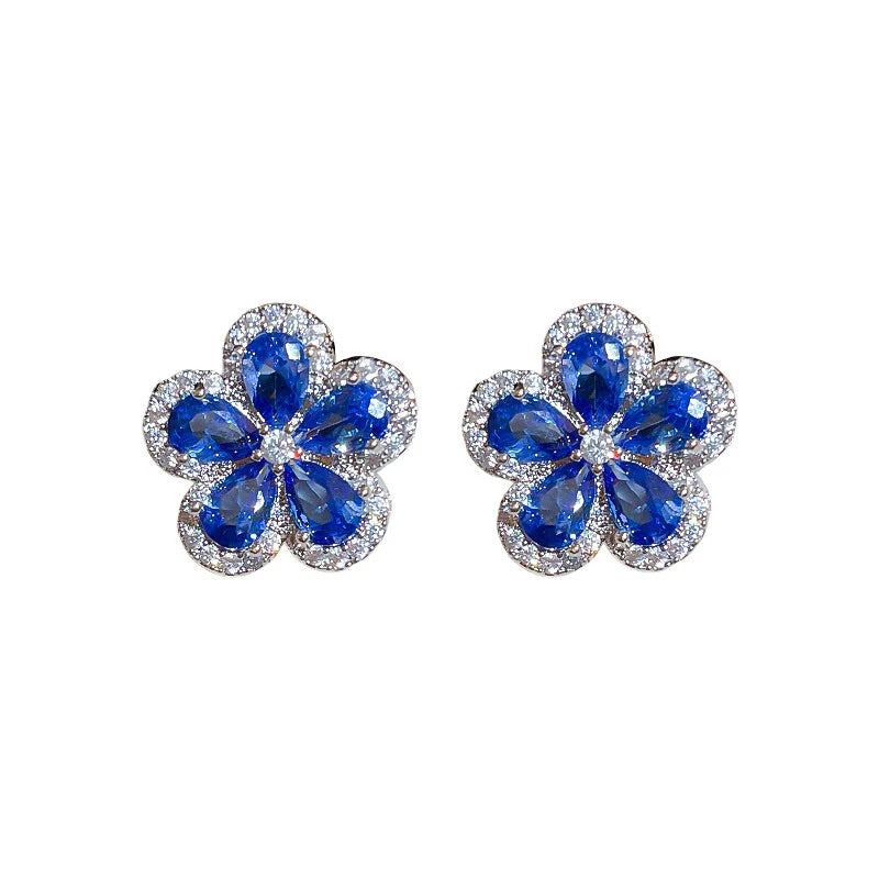 Botanical Five-Petal Flower Zircon Jewelry Set – Earrings & Necklace