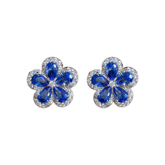 Botanical Five-Petal Flower Zircon Jewelry Set – Earrings & Necklace