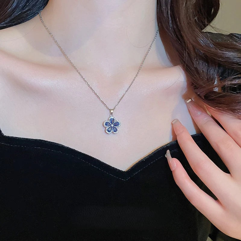 Botanical Five-Petal Flower Zircon Jewelry Set – Earrings & Necklace