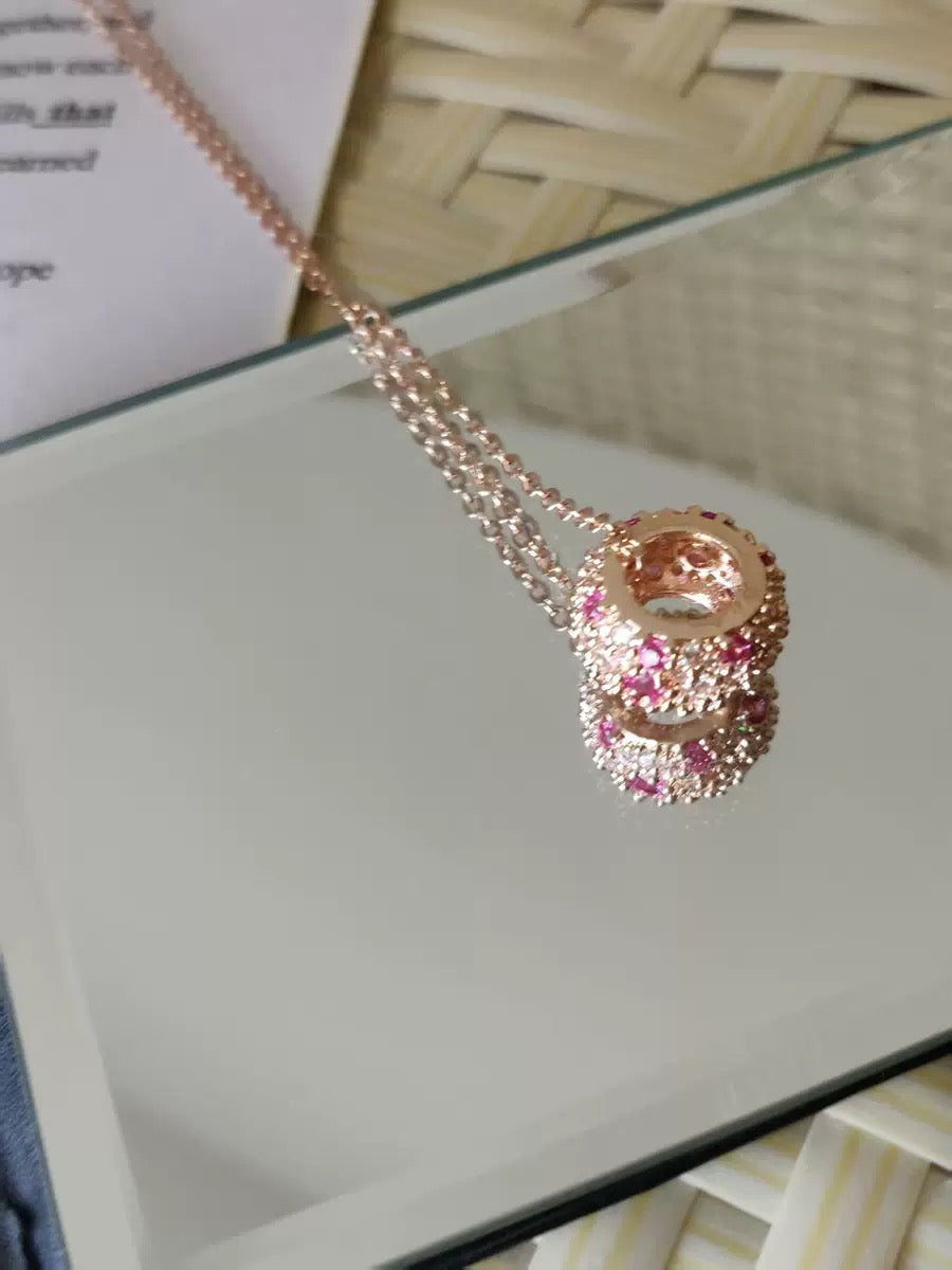 French Vintage Rose Jewelry Set | 18K Rose Gold Plated Necklace & Ring