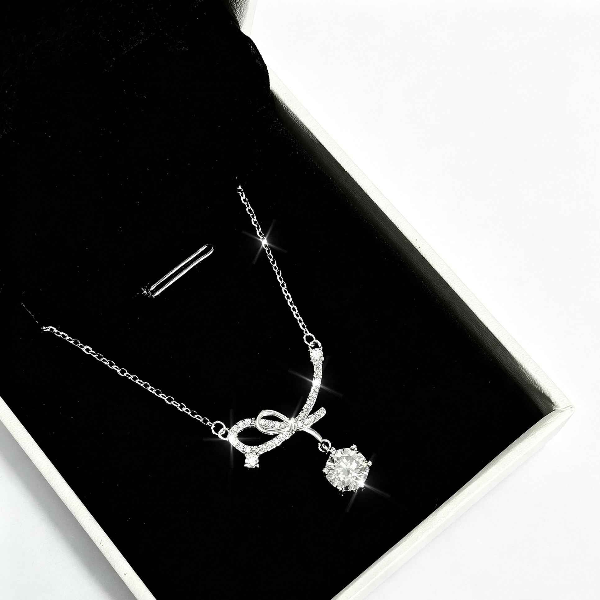 1 Carat Moissanite Bow Necklace | S925 Sterling Silver Pendant