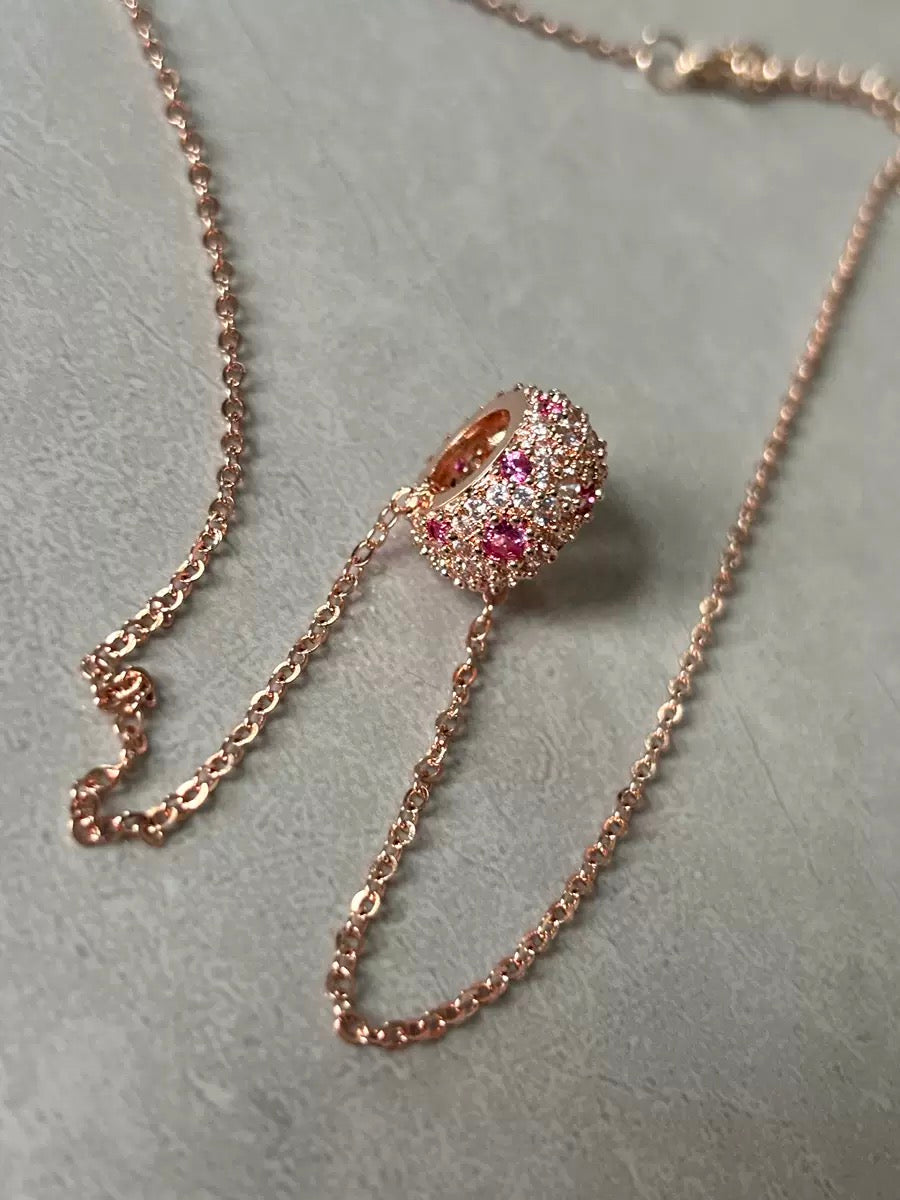French Vintage Rose Jewelry Set | 18K Rose Gold Plated Necklace & Ring