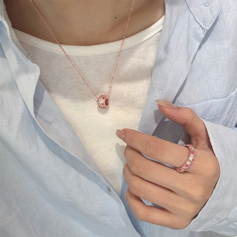 French Vintage Rose Jewelry Set | 18K Rose Gold Plated Necklace & Ring