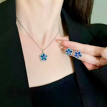 Botanical Five-Petal Flower Zircon Jewelry Set – Earrings & Necklace