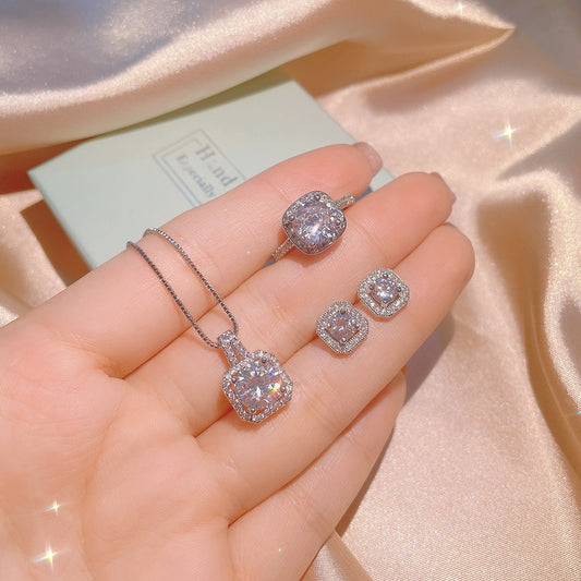 Geometric Crystal Square Zircon Gold Plated Jewelry Set