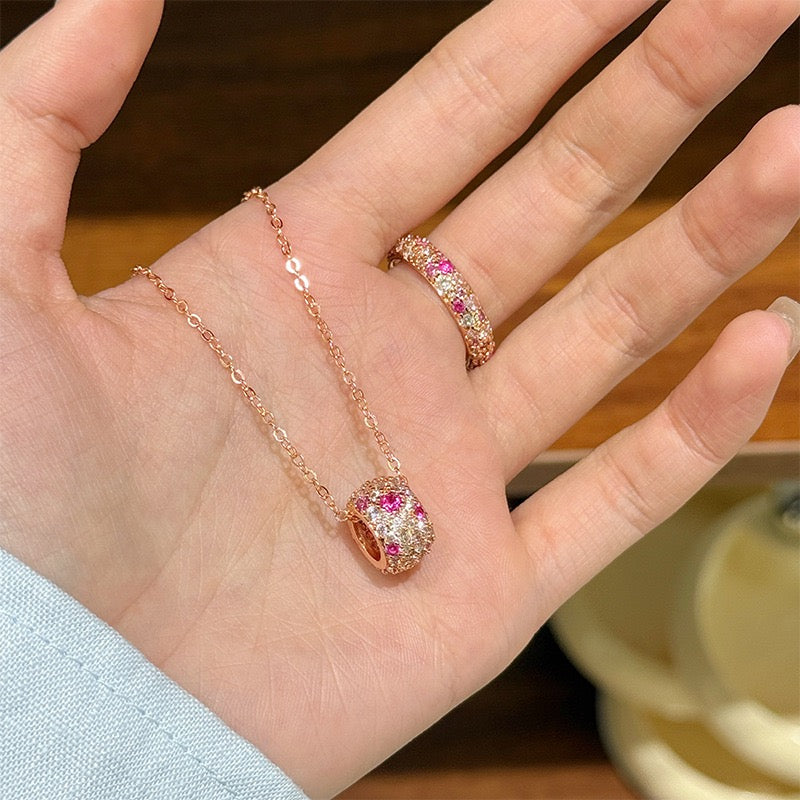 French Vintage Rose Jewelry Set | 18K Rose Gold Plated Necklace & Ring
