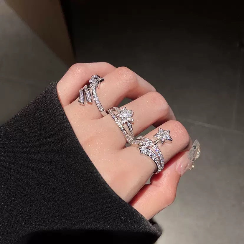 Micro Pavé Star Ring | Adjustable Open Band · CZ Stacking Ring